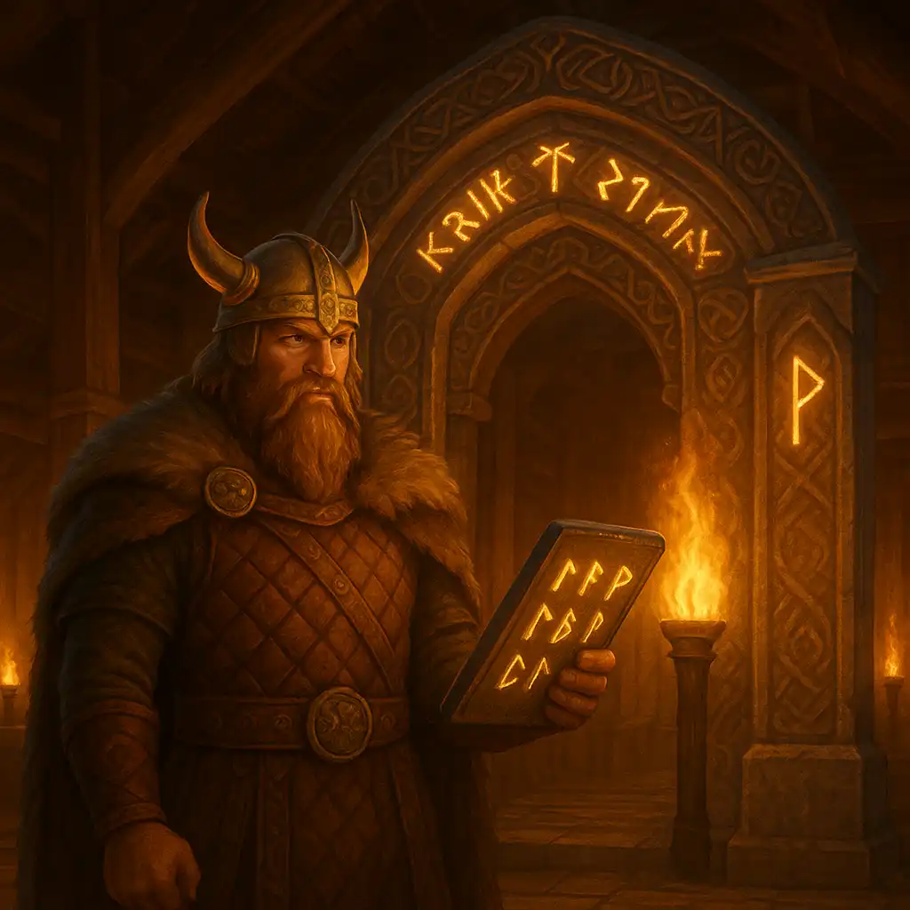 Player registering an account at the Viking hall entrance